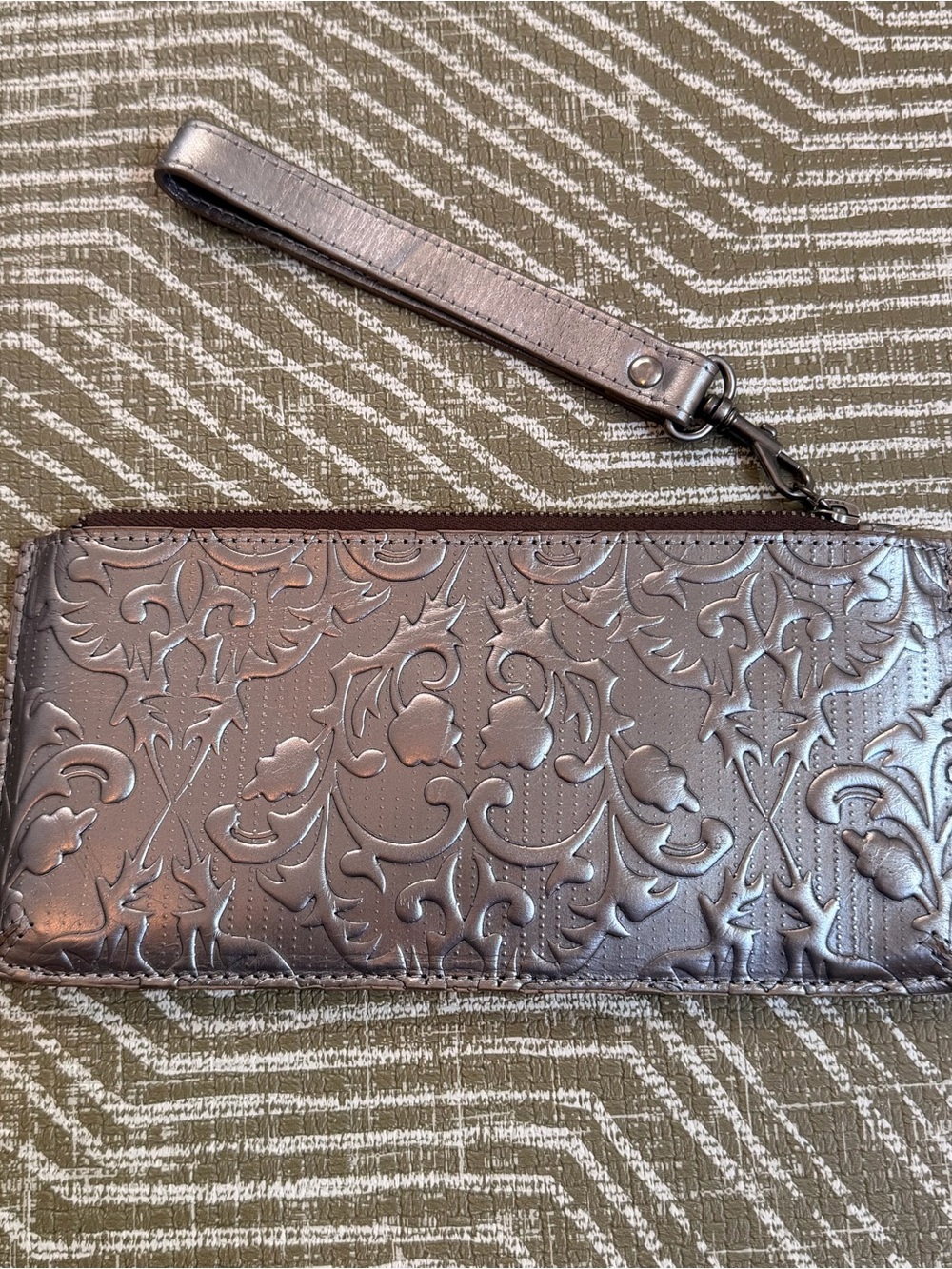 Patricia Nash St. Croce Embossed Leather Wristlet Metallic Taupe Clutch